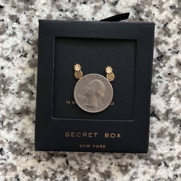 14K Gold Dipped Pineapple Stud Earrings - Picture 2 of 2